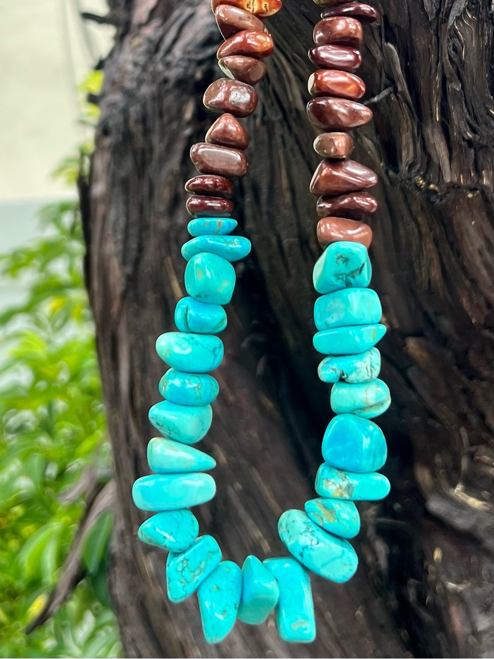 Turquoise Chip and Brown Bead Necklace - Women Jewelry